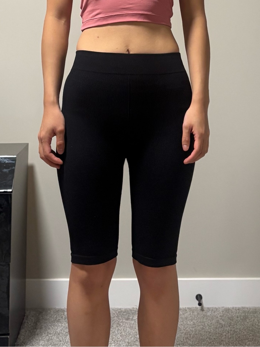 Ribbed Activewear Athletic Biker Midlength Shorts
